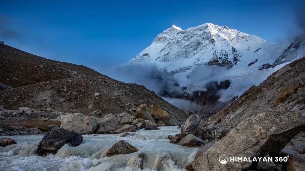Barun River below snow‑clad Mount Makalu