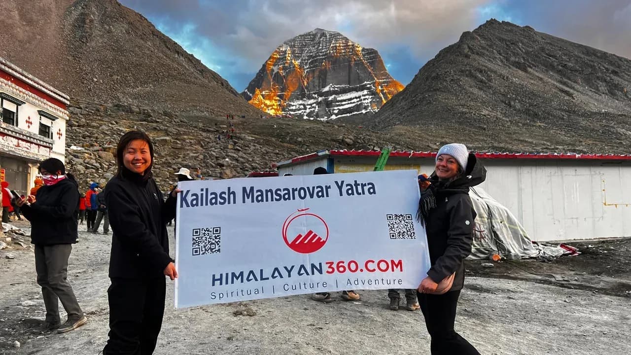 Happy Travellers carrying Himlayan 360's banner in Kailash