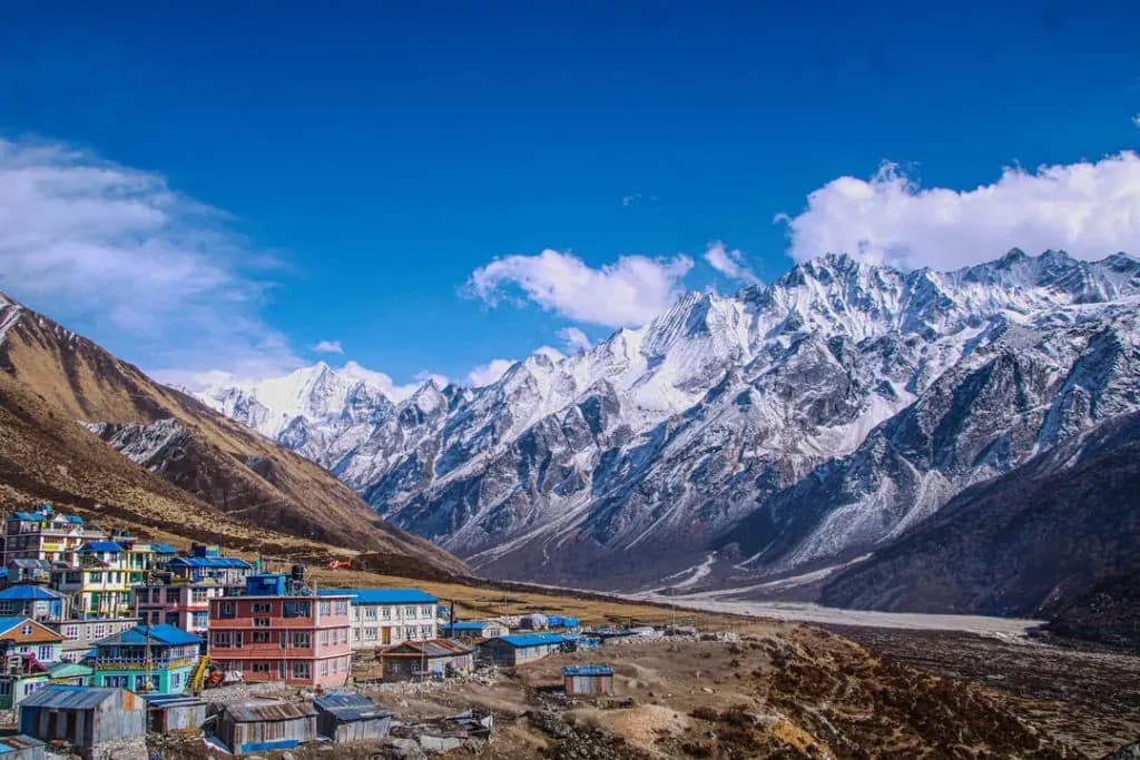 langtang village below langtang himal range