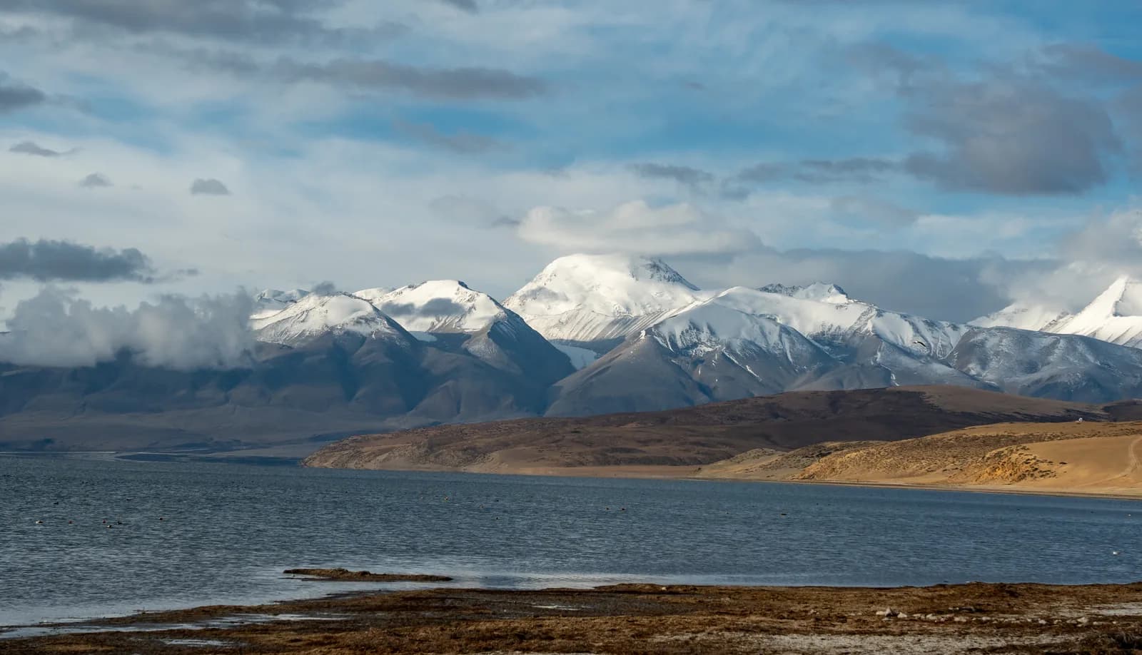 Lake Mansarovar with the snow-covered Himalaya beyond