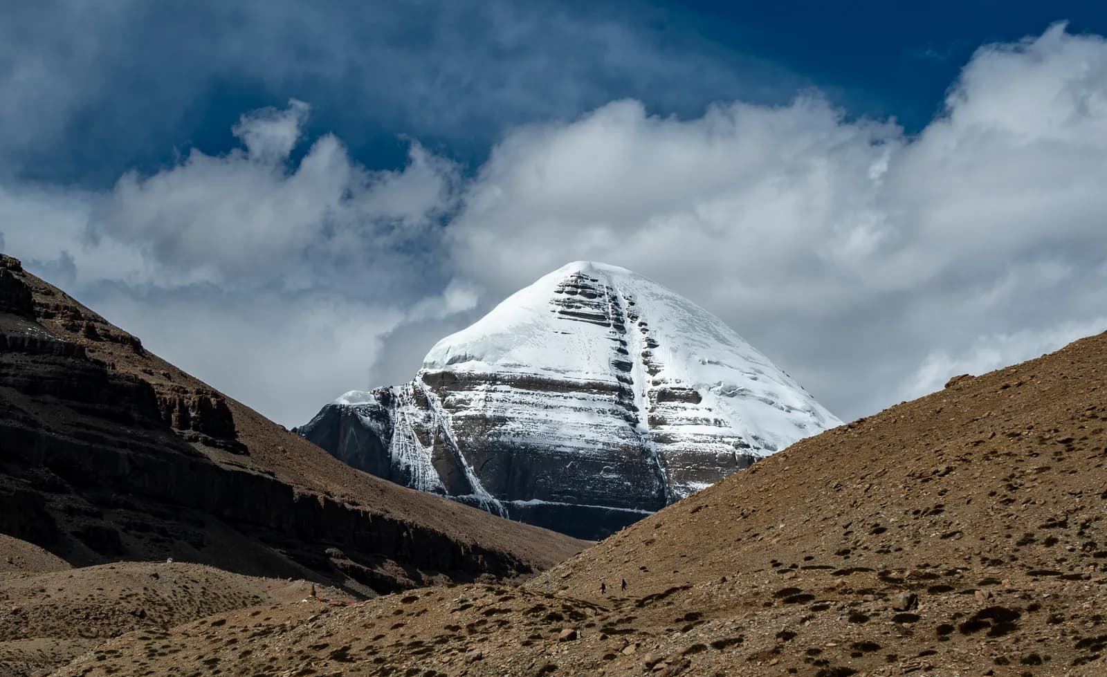 South face of Mount Kailash under a blue sky