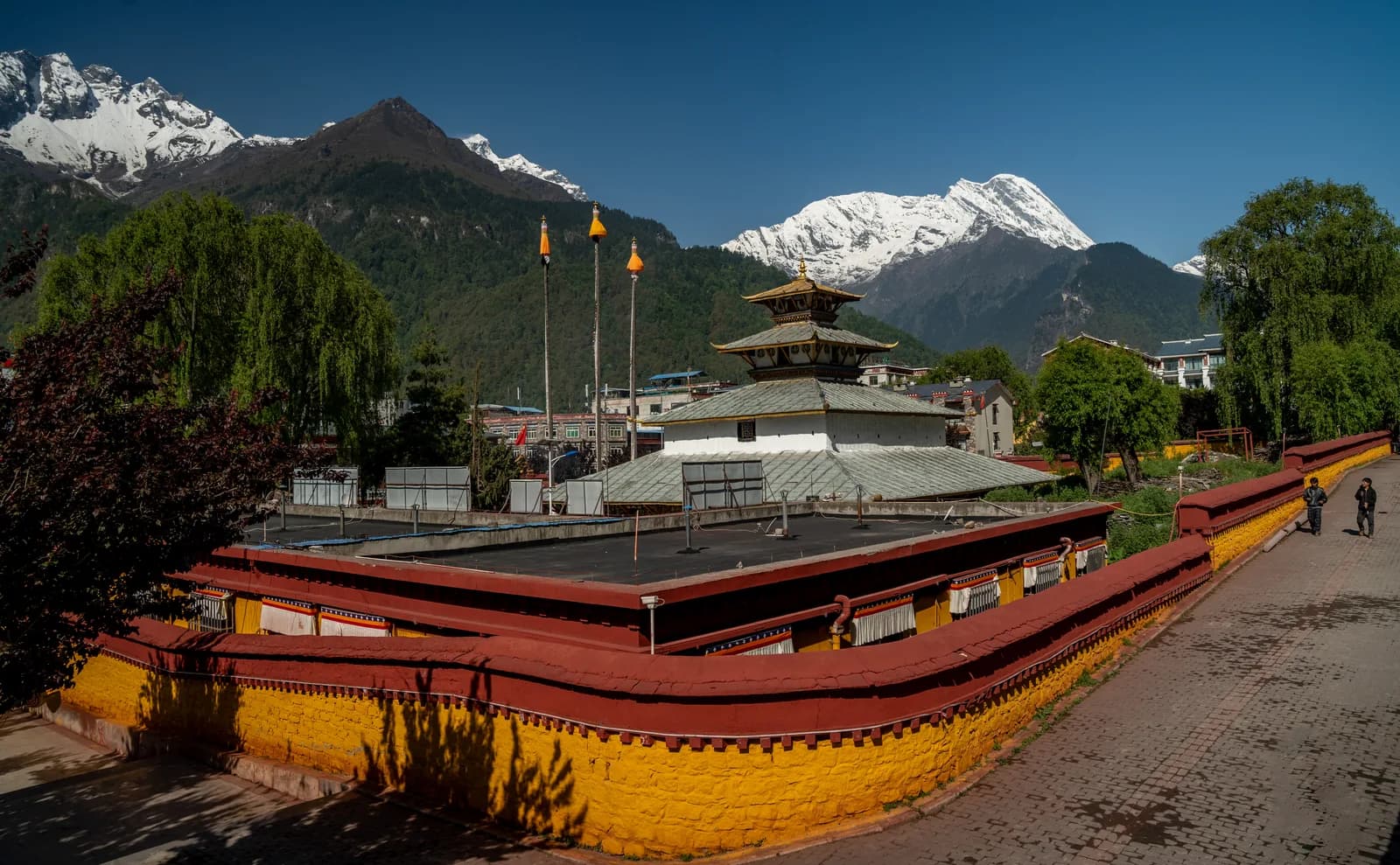 Red and yellow walls of Pakba Monastery in Kyirong