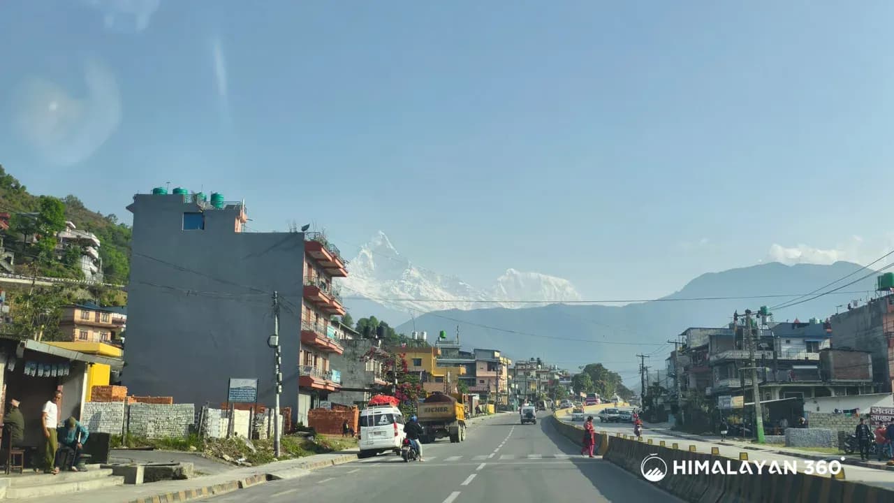 Road on Pokhara with Mt. Annapurna View