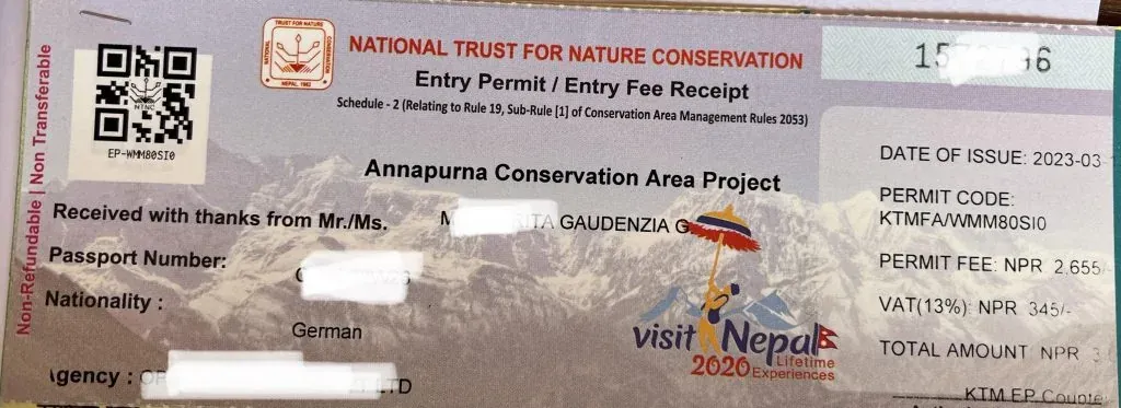 Annapurna Conservation Area Permit issued by Himalayan 360