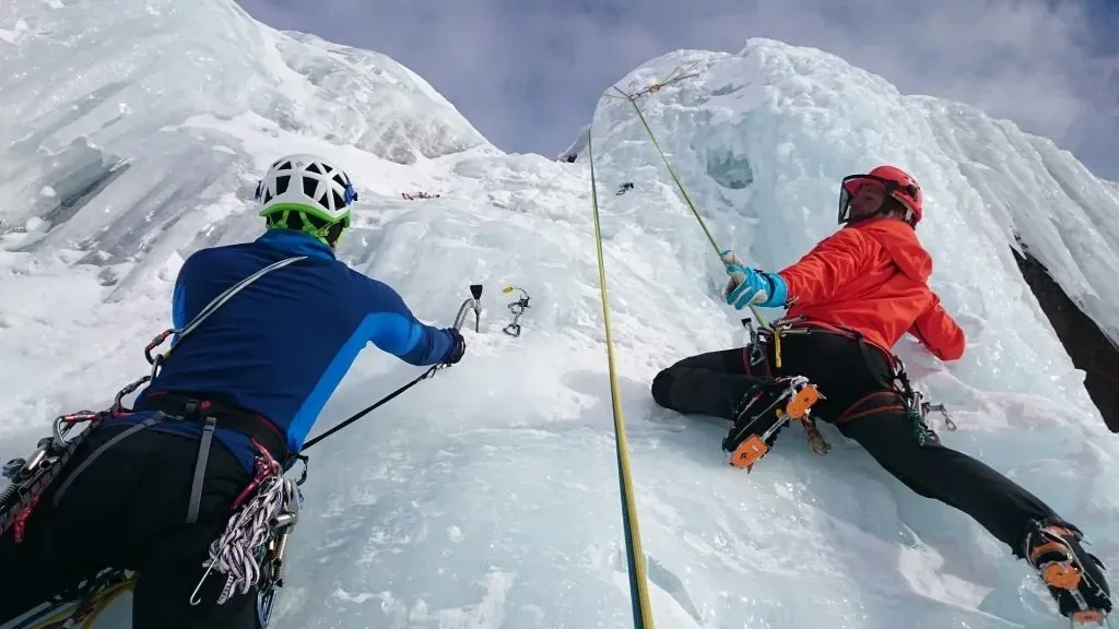 Climbers on the snow-covered slopes of Cho Oyu, the sixth-highest mountain in the world
