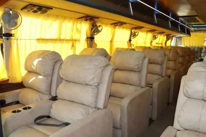 VIP sofa seats on a Kathmandu to Pokhara tourist bus