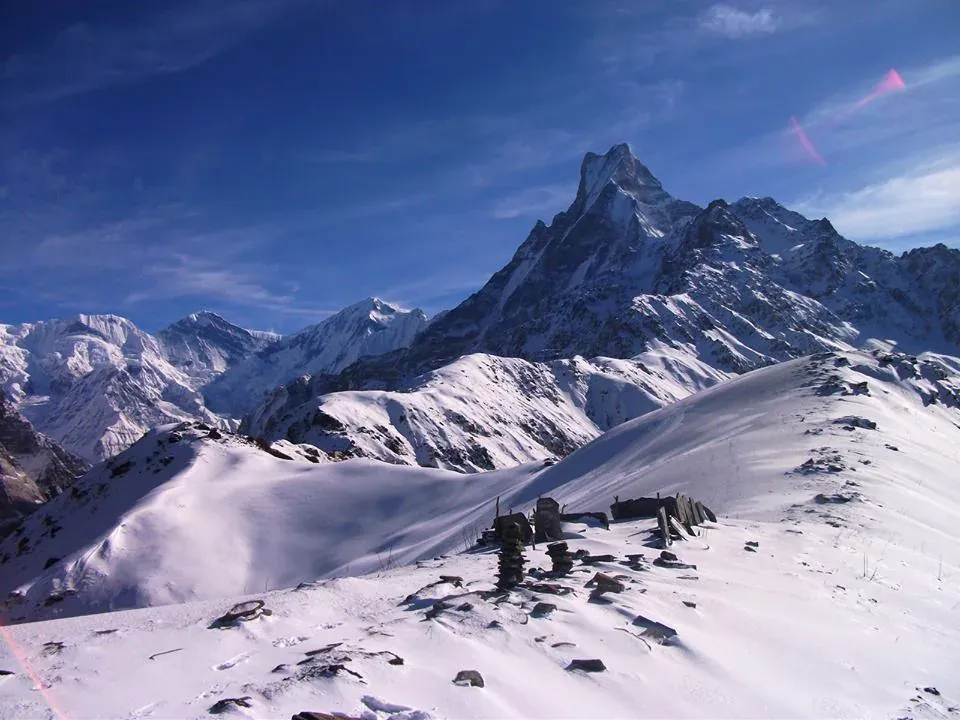 View of the Mardi Himal trekking trail in winter