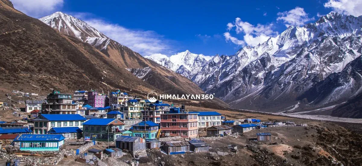 Kyanjin Gompa and the Langtang range on the Langtang Valley Trek